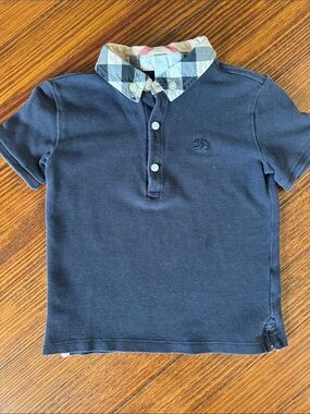Burberry Navy Polo with Signature Check Collar